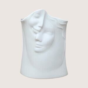 2005 Blue Sky Porcelain Face White Vase Signed Lund